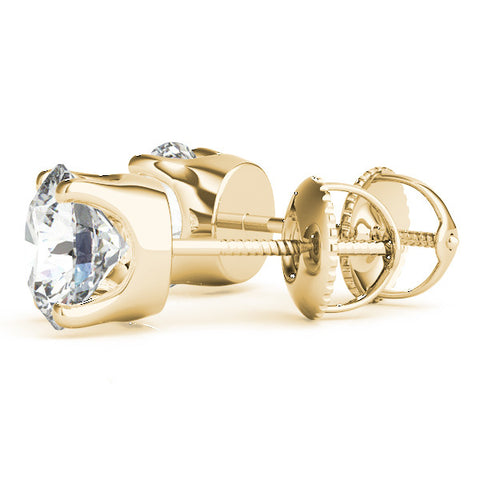 Yellow gold Round Solitaire Stud Earrings with Screw Back and Four-Prong Setting