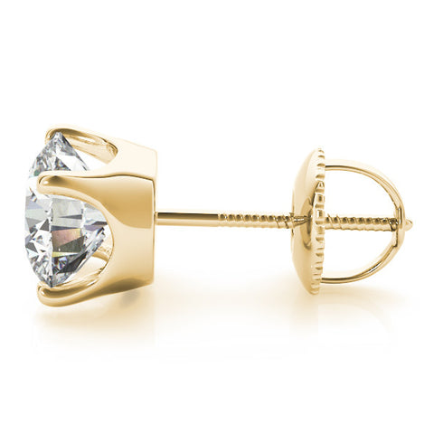 Yellow gold Round Solitaire Stud Earrings with Screw Back and Four-Prong Setting