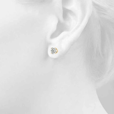 Yellow gold Round Solitaire Stud Earrings with Screw Back and Four-Prong Setting
