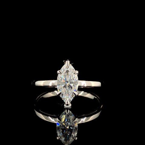 Marquise Solitaire Engagement Ring with Six-Prong Setting on a Silver Band 1