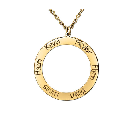 White gold Gold/Silver Open Circle Pendant with Engraved Names