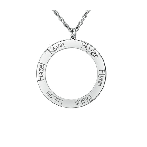 White gold Gold/Silver Open Circle Pendant with Engraved Names