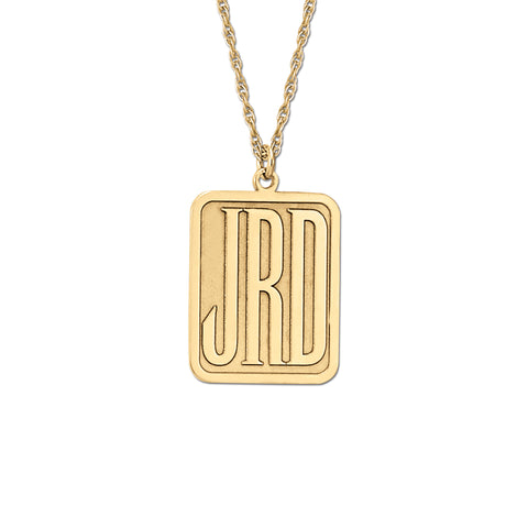 White gold Rectangular Monogram Pendant Necklace