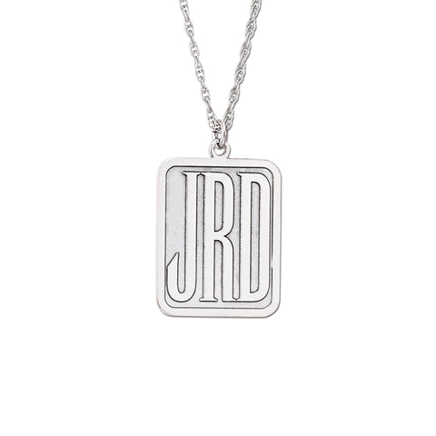 White gold Rectangular Monogram Pendant Necklace