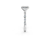 Platinum 0.5 Carat Emerald Cut Diamond Ring with Marquise and Round  Side Stones and Four-Prong Setting_74