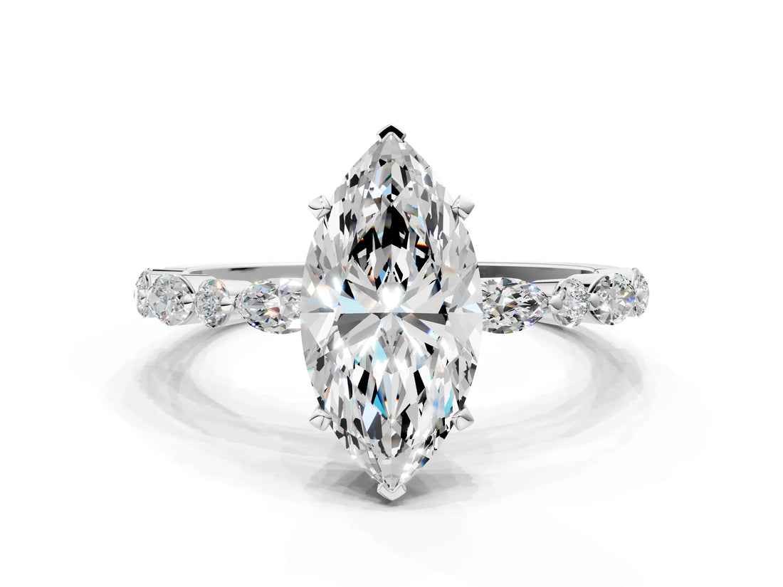 Platinum 0.5 Carat Marquise Cut Diamond Ring with Marquise and Round  Side Stones and Four-Prong Setting_72