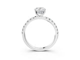 Platinum 0.5 Carat Oval Cut  Pave Band Solitaire Ring with Four-Prong Setting_3