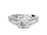 Platinum 0.5 Carat Radiant Cut  Solitaire Ring with Cathedral Setting and Pavé Band_12