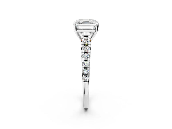 1 Carat Asscher Cut Platinum Diamond Cathedral Solitaire Ring with Round  Pavé Band