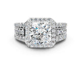 Platinum 1 Carat Cushion Cut Halo  Ring with Split Shank and Four-Prong Setting_12