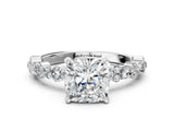 Platinum 1 Carat Cushion Cut  Solitaire with Side Stones, Pave Band, Four-Prong Setting_24