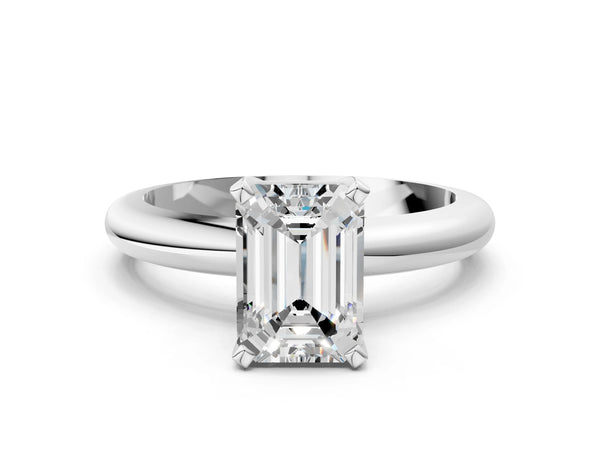 1 Carat Emerald Cut Platinum Diamond Solitaire Engagement Ring with Round Band and Four-Prong Setting