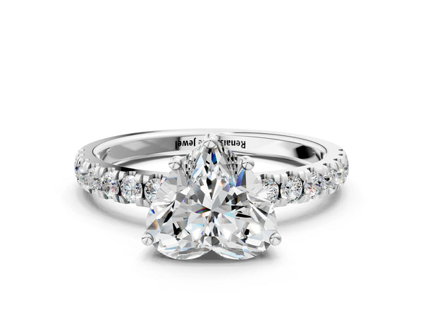 1 Carat Heart Cut Platinum Diamond Pave Band Solitaire Ring with Round  and Prong Setting