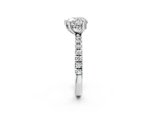 1 Carat Heart Cut Platinum Diamond Pave Band Solitaire Ring with Round  and Prong Setting