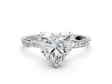 Platinum 1 Carat Heart Cut  Solitaire Ring with Pave Band and Four Prong Setting_36