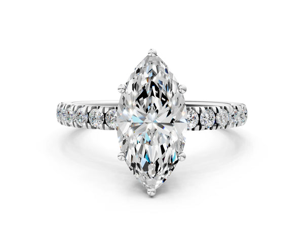1 Carat Marquise Cut Platinum Diamond Pave Band Solitaire Ring with Round  and Prong Setting