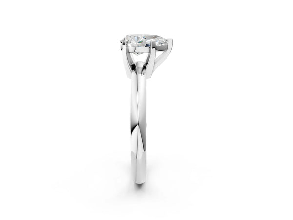 1 Carat Pear Cut Platinum Diamond Solitaire Engagement Ring with Round Band and Four-Prong Setting