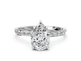 Platinum 1 Carat Pear Cut  Solitaire Ring with Pave Band and Four Prong Setting_24