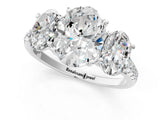 Platinum 1 Carat Three-Stone Oval Cut  Ring with Pavé Band and Prong Setting_13