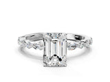 Platinum 1.5 Carat Emerald Cut Diamond Ring with Marquise and Round  Side Stones and Four-Prong Setting_72