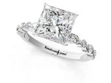 Platinum 1.5 Carat Princess Cut Diamond Ring with Marquise and Round  Side Stones and Four-Prong Setting_49