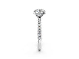 Platinum 1.5 Carat Round Cut Diamond Solitaire Ring with Round  Pavé Band and Four-Prong Setting_98