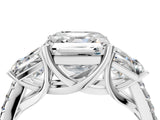 Platinum 1.5 Carat Three-Stone Asscher Cut Diamond Ring with Round  Pavé Band and Prong Setting_100