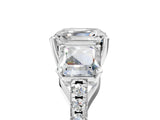 Platinum 1.5 Carat Three-Stone Asscher Cut Diamond Ring with Round  Pavé Band and Prong Setting_29