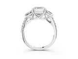 Platinum 1.5 Carat Three-Stone Asscher Cut Diamond Ring with Round  Pavé Band and Prong Setting_99