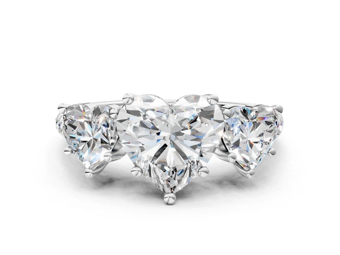 Platinum 1.5 Carat Three-Stone Heart Cut  Ring with Pavé Band and Prong Setting_12