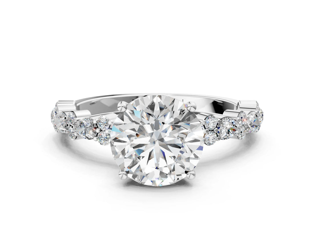 Platinum 10 Carat Round Cut  Solitaire with Side Stones, Pave Band, Four-Prong Setting_24