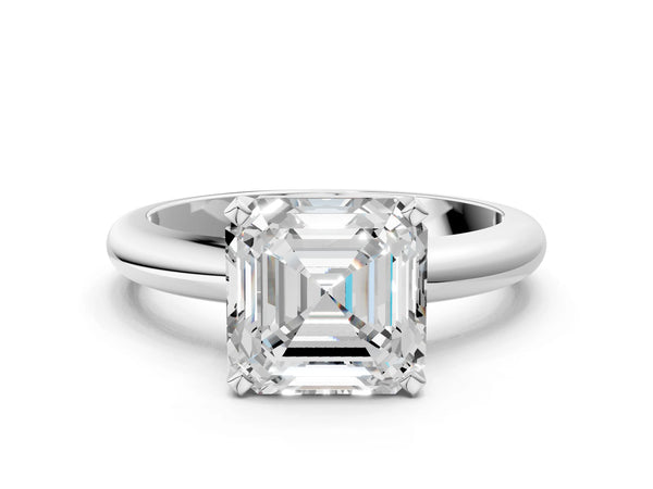 2 Carat Asscher Cut Platinum Diamond Solitaire Engagement Ring with Round Band and Four-Prong Setting