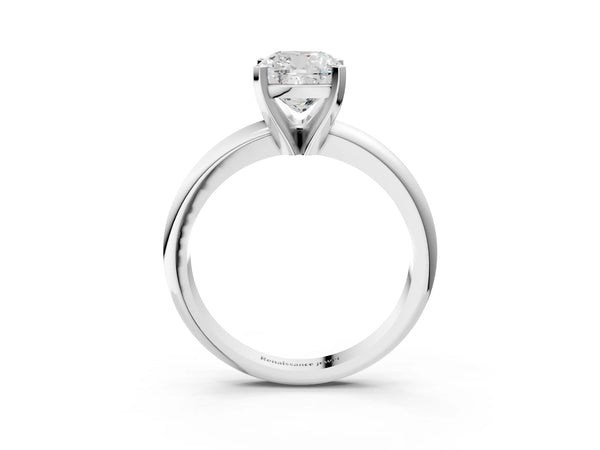 2 Carat Cushion Cut Platinum Diamond Solitaire Engagement Ring with Round Band and Four-Prong Setting