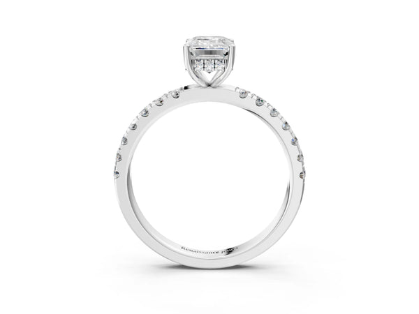 2 Carat Emerald Cut Platinum Diamond Pave Band Solitaire Ring with Round  and Prong Setting