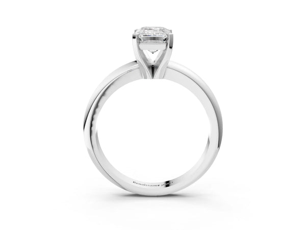 2 Carat Emerald Cut Platinum Diamond Solitaire Engagement Ring with Round Band and Four-Prong Setting