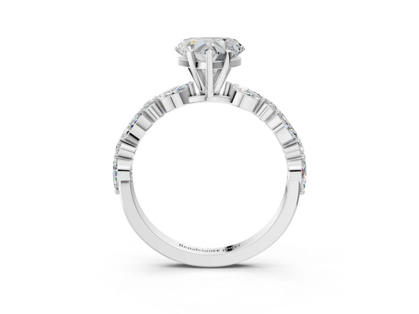 2 Carat Heart Cut Platinum Diamond Ring with Marquise and Round Side Stones and Four-Prong Setting