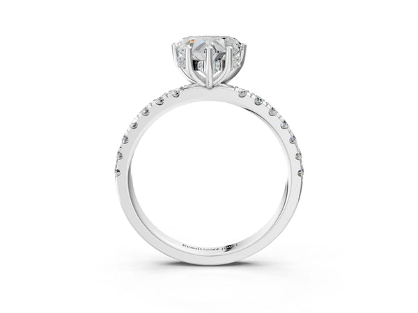 2 Carat Heart Cut Platinum Diamond Pave Band Solitaire Ring with Round  and Prong Setting