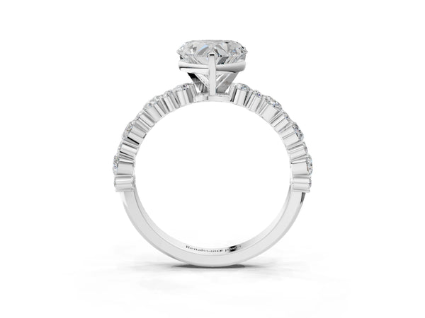 2 Carat Heart Cut Platinum Diamond Side Stone Solitaire Ring with Round and Four-Prong Setting