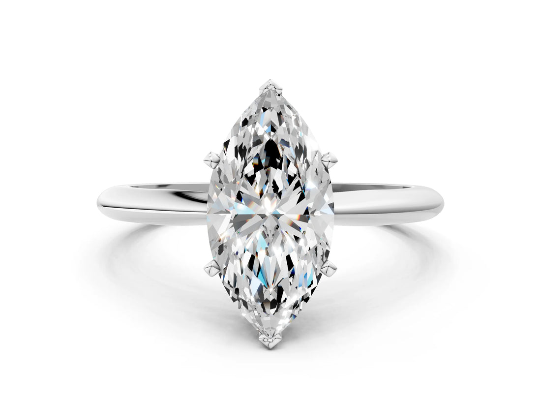 Platinum 2 Carat Marquise Cut  Solitaire Engagement Ring with Classic Band and Four-Prong Setting