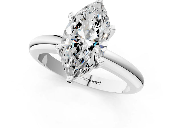 2 Carat Marquise Cut Platinum Diamond Solitaire Engagement Ring with Round Band and Four-Prong Setting