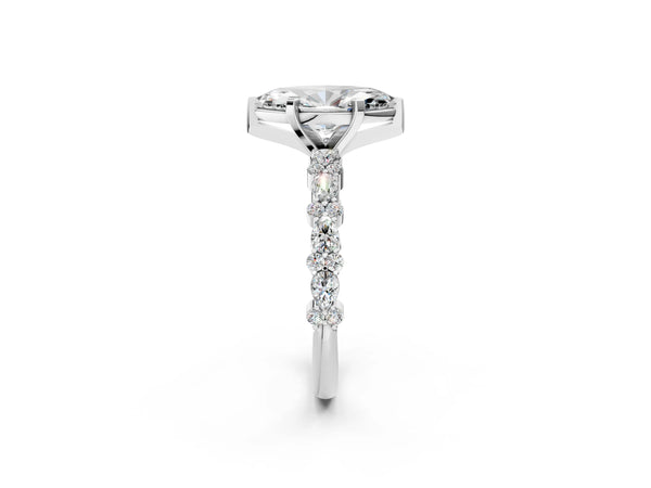 2 Carat Marquise Cut Platinum Diamond Side Stone Solitaire Ring with Round and Four-Prong Setting