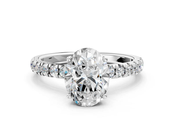 2 Carat Oval Cut Platinum Diamond Pave Band Solitaire Ring with Round  and Prong Setting