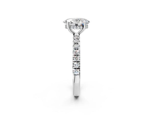 2 Carat Oval Cut Platinum Diamond Pave Band Solitaire Ring with Round  and Prong Setting