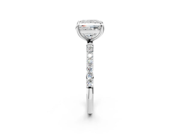 2 Carat Princess Cut Platinum Diamond Solitaire Ring with Round  Pavé Band and Prong Setting