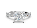 Platinum 2 Carat Princess Cut  Solitaire with Side Stones, Pave Band, Four-Prong Setting_24