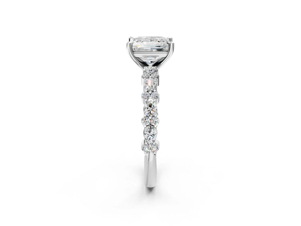 2 Carat Princess Cut Platinum Diamond Side Stone Solitaire Ring with Round and Four-Prong Setting