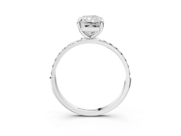 2 Carat Radiant Cut Platinum Diamond Solitaire Ring with Round  Pavé Band and Prong Setting