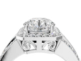 Platinum 2 Carat Round Cut Halo  Ring with Split Shank and Four-Prong Setting_16