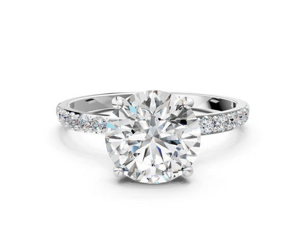 2 Carat Round Cut Platinum Diamond Solitaire Ring with Round  Pavé Band and Prong Setting