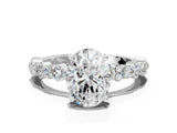 Platinum 2.5 Carat Oval Cut  Solitaire with Side Stones, Pave Band, Four-Prong Setting_24